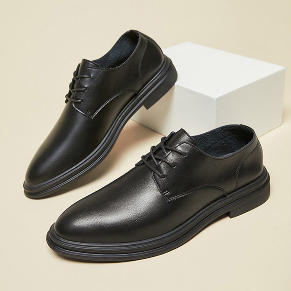 Chaussures Formelles Pour Hommes Oxford Bout Pointu Cuir Vache À Lacets 3 Œillets - Noir