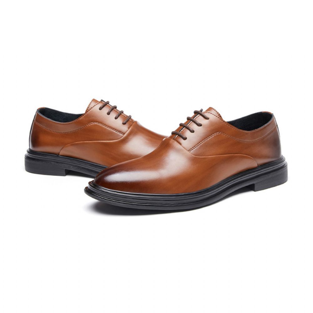 Chaussures Formelles Pour Hommes Oxford Bout Pointu Cuir Vache À Lacets 3 Œillets - Brun