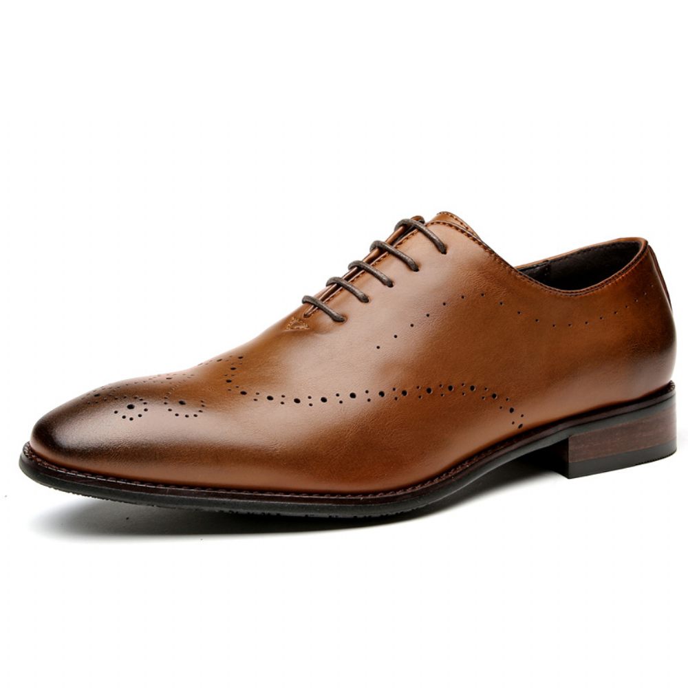 Chaussures Formelles Pour Hommes Oxford Brogue Sculpté Bout Ciselé Talon Bois - Jaune