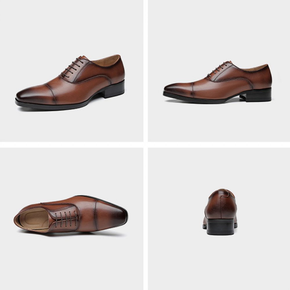 Chaussures Formelles Pour Hommes Oxford Cap Toe Cuir - Brun