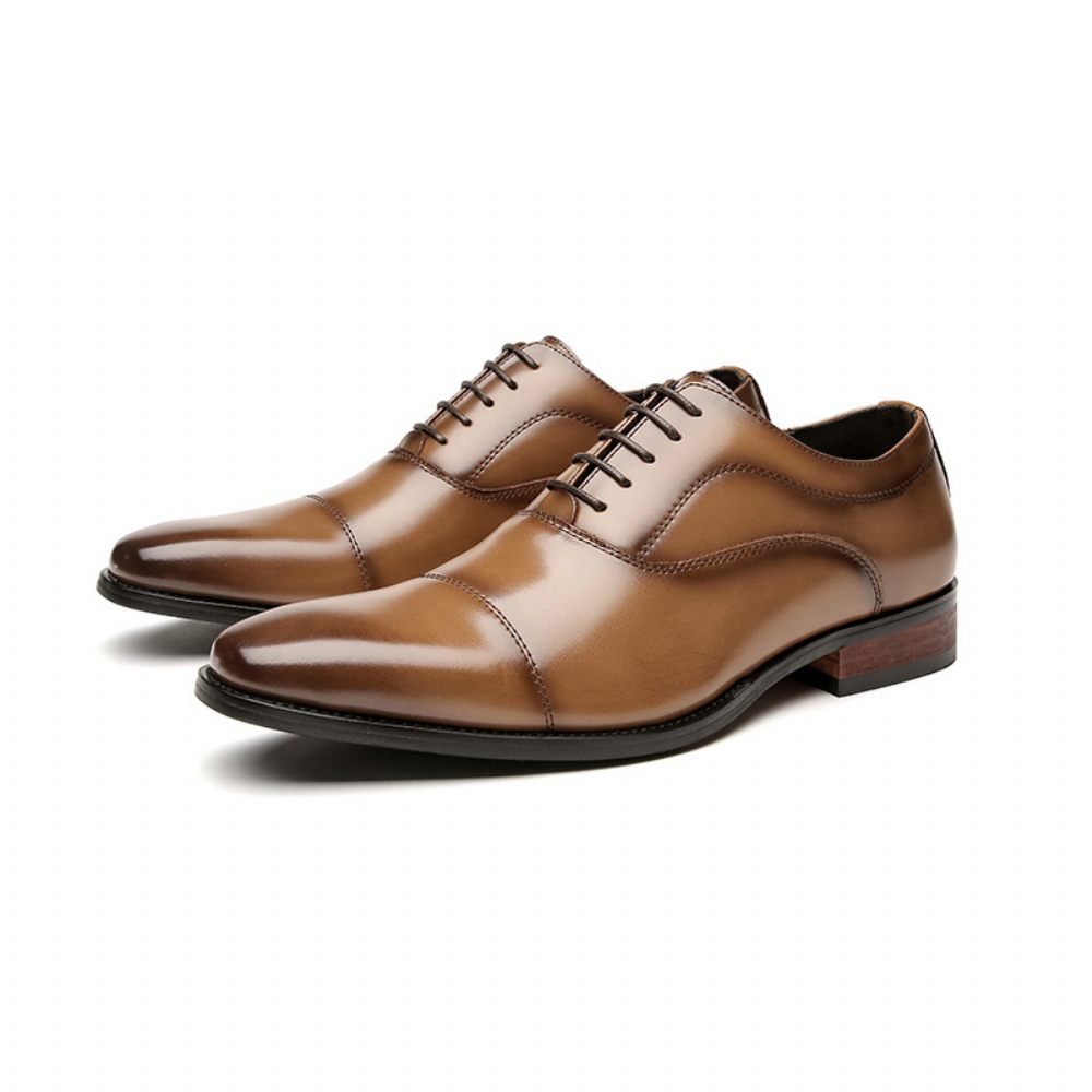 Chaussures Formelles Pour Hommes Oxford Cap Toe Cuir Vache Talon Bois