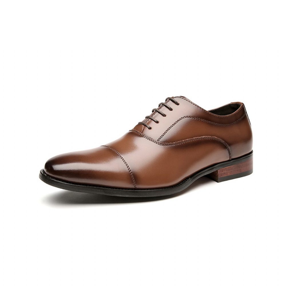 Chaussures Formelles Pour Hommes Oxford Cap Toe Cuir Vache Talon Bois - Brun