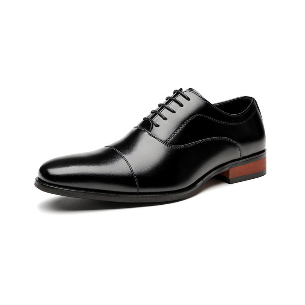 Chaussures Formelles Pour Hommes Oxford Cap Toe Cuir Vache Talon Bois - Noir