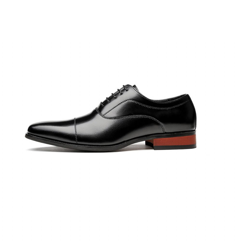 Chaussures Formelles Pour Hommes Oxford Cap Toe Cuir Vache Talon Bois - Noir