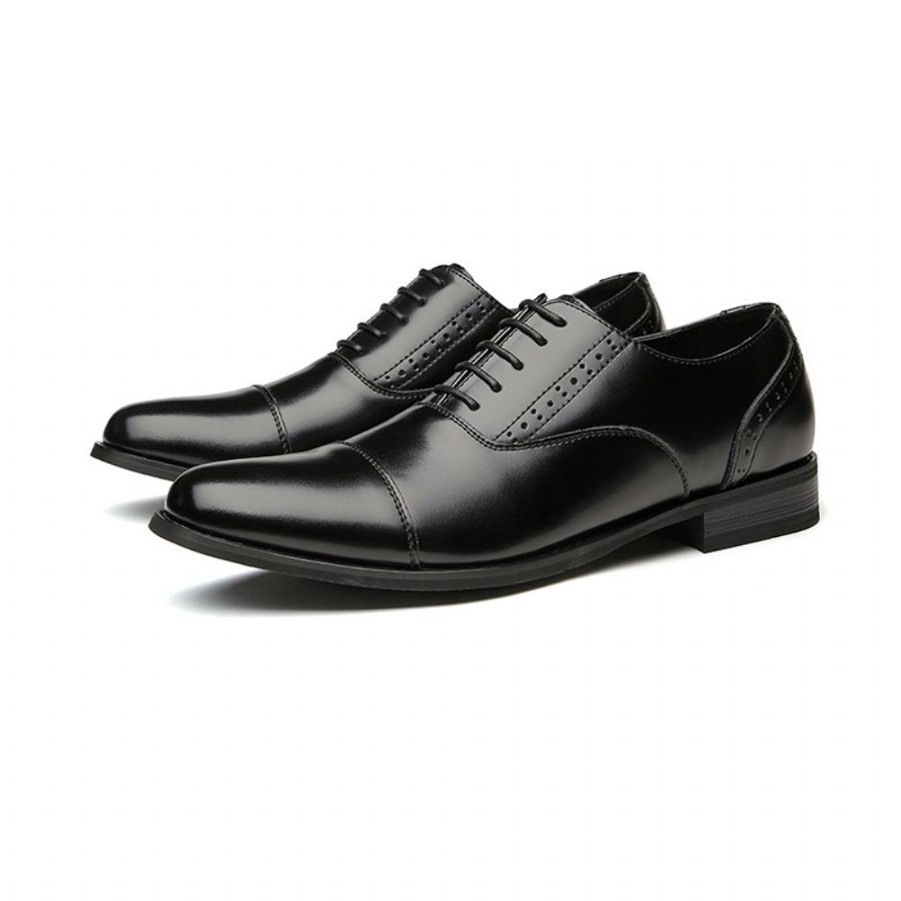 Chaussures Formelles Oxford Pour Hommes Cuir Vache Sculpté À Bout Rond 5 Œillets - Noir