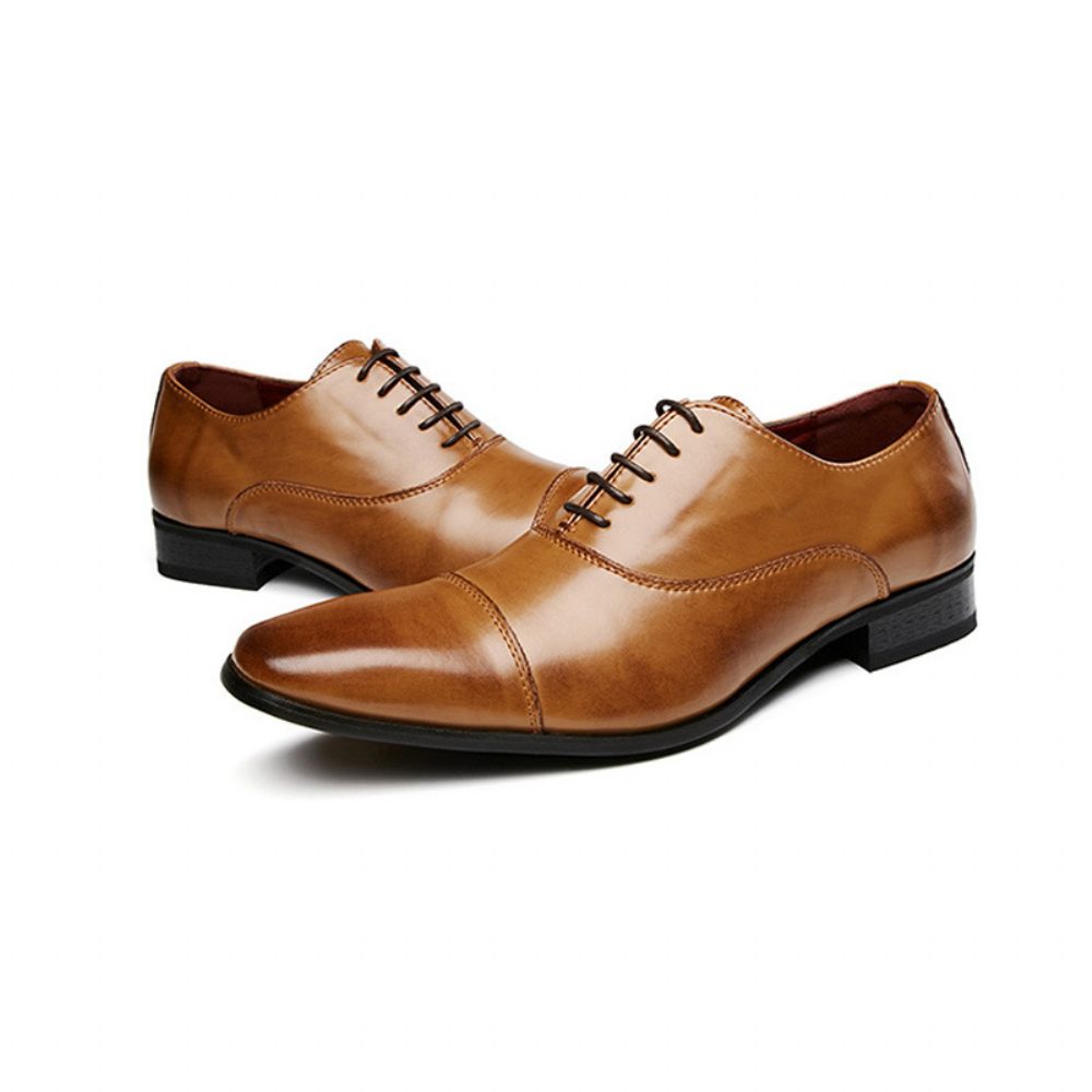 Chaussures Habillées Pour Hommes D'affaires Modernes À Lacets Oxford Cuir Bout Carré - Brun