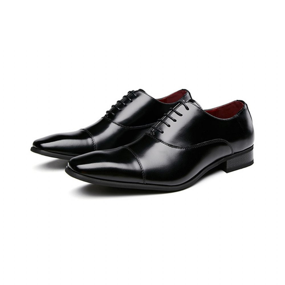 Chaussures Habillées Pour Hommes D'affaires Modernes À Lacets Oxford Cuir Bout Carré - Noir