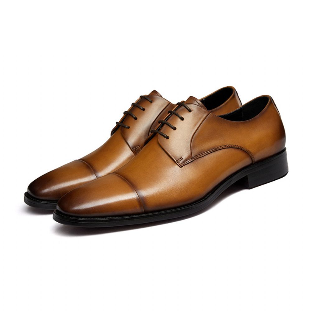 Chaussures Habillées Pour Hommes Bout Rond Derby À Lacets Cuir Vache 4 Œillets