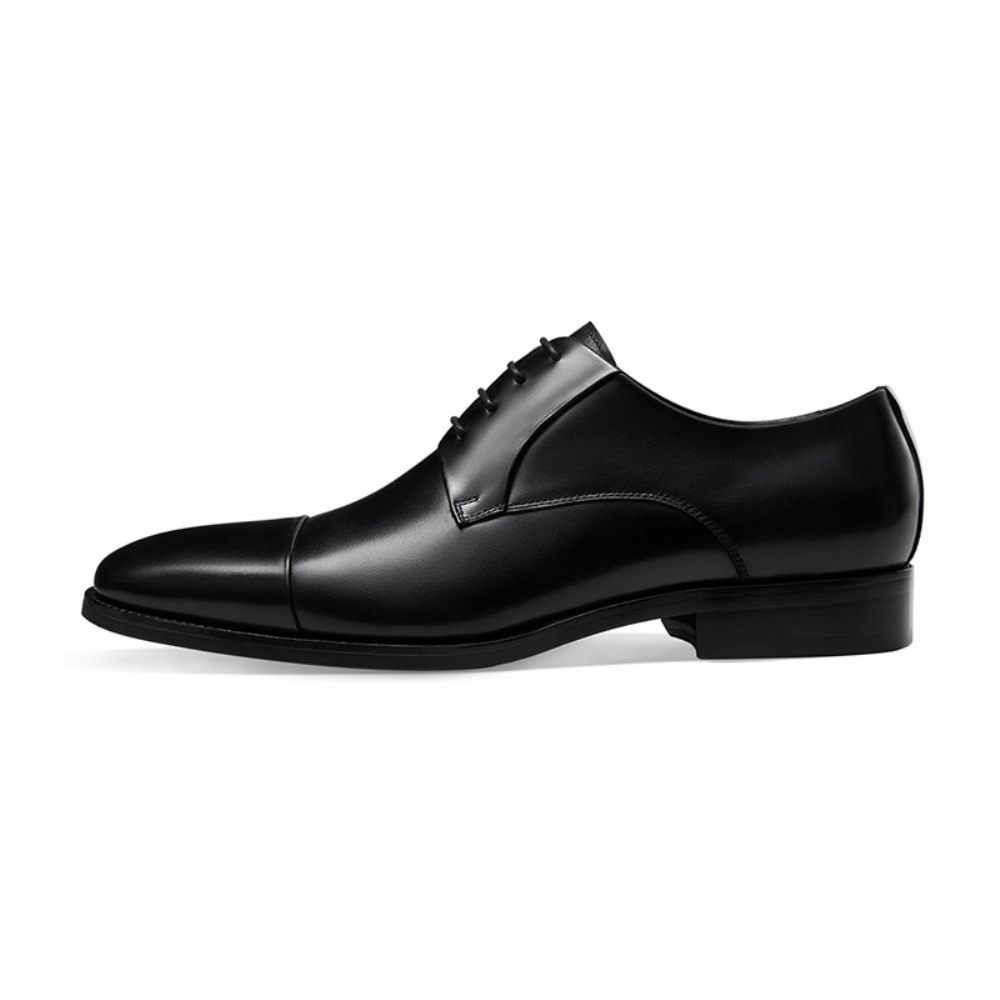 Chaussures Habillées Pour Hommes Bout Rond Derby À Lacets Cuir Vache 4 Œillets - Noir