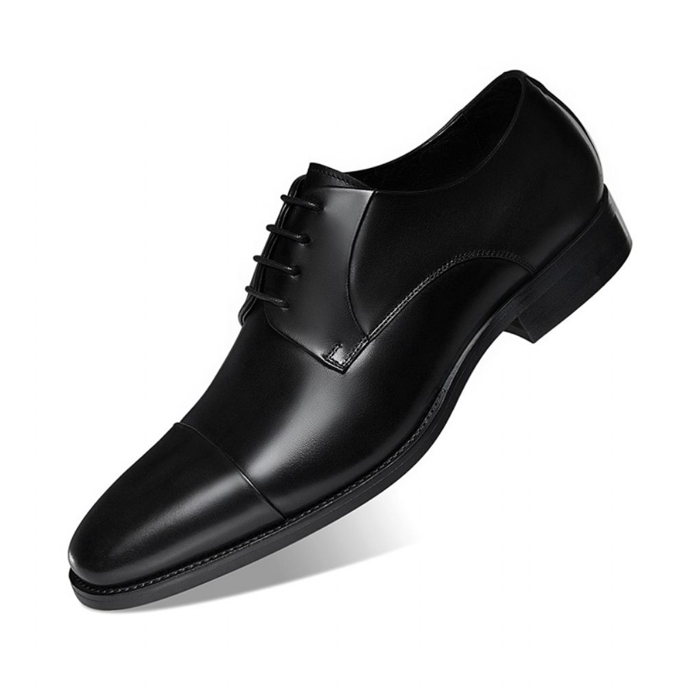 Chaussures Habillées Pour Hommes Bout Rond Derby À Lacets Cuir Vache 4 Œillets - Noir