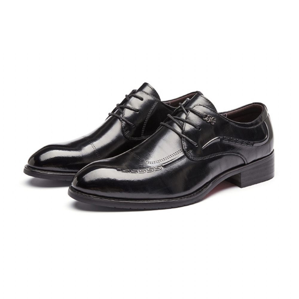 Chaussures Habillées Pour Hommes Derby Cuir Vache Bout Pointu Respirant À Lacets 3 Œillets