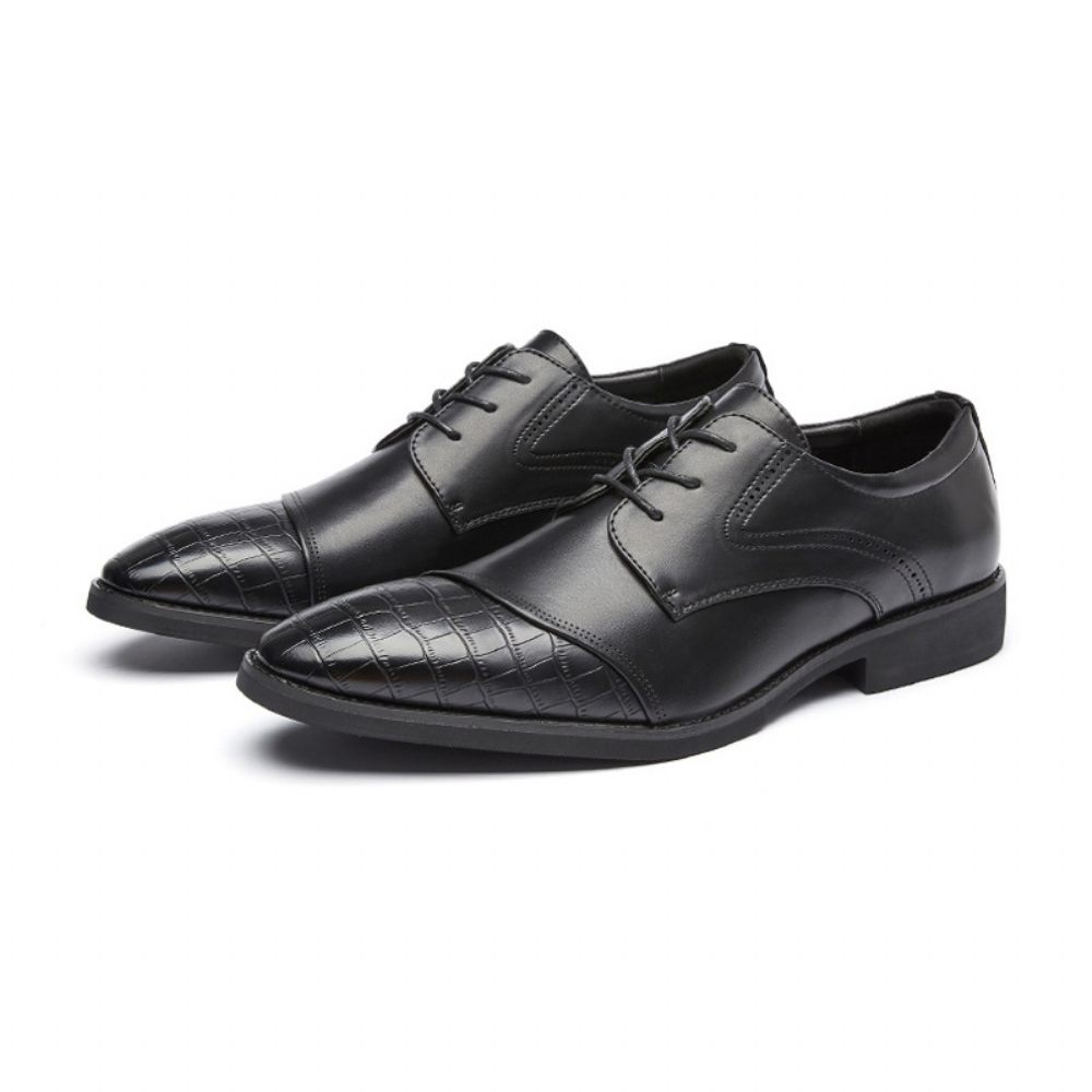 Chaussures Habillées Pour Hommes Derby À Lacets Semelle Souple Pu Bout Pointu Motif Alligator - Noir