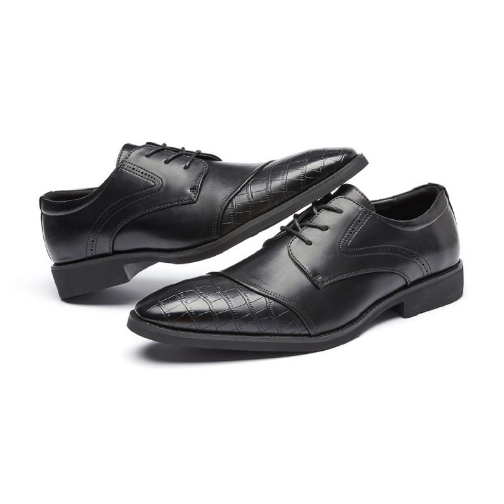 Chaussures Habillées Pour Hommes Derby À Lacets Semelle Souple Pu Bout Pointu Motif Alligator - Noir