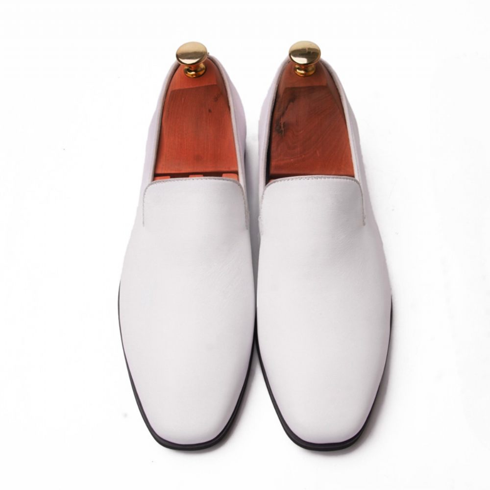 Chaussures Habillées Pour Hommes Mocassins Cuir Vache Mariage - Blanc