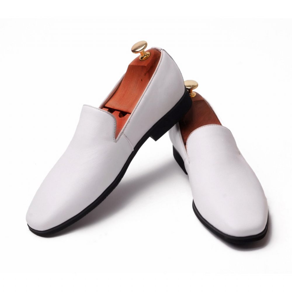 Chaussures Habillées Pour Hommes Mocassins Cuir Vache Mariage - Blanc