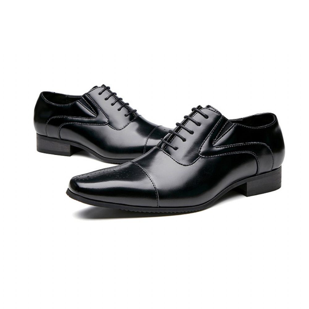 Chaussures Habillées Pour Hommes Oxford 5 Œillets Cuir Vache Bout Carré - Noir