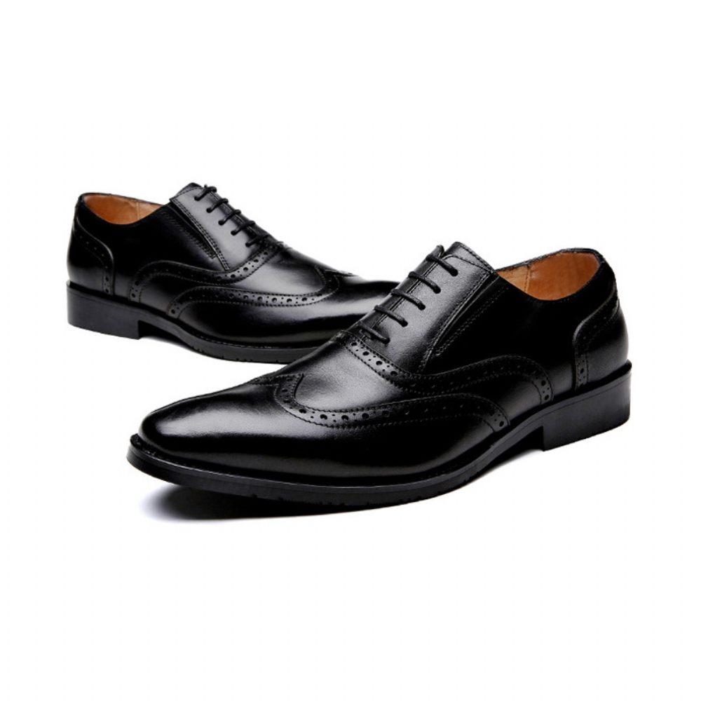 Chaussures Habillées Sculptées Brogue Pour Hommes Cuir Vache À 5 Œillets Respirantes - Noir