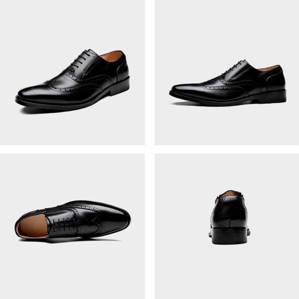 Chaussures Habillées Sculptées Brogue Pour Hommes Cuir Vache À 5 Œillets Respirantes - Noir