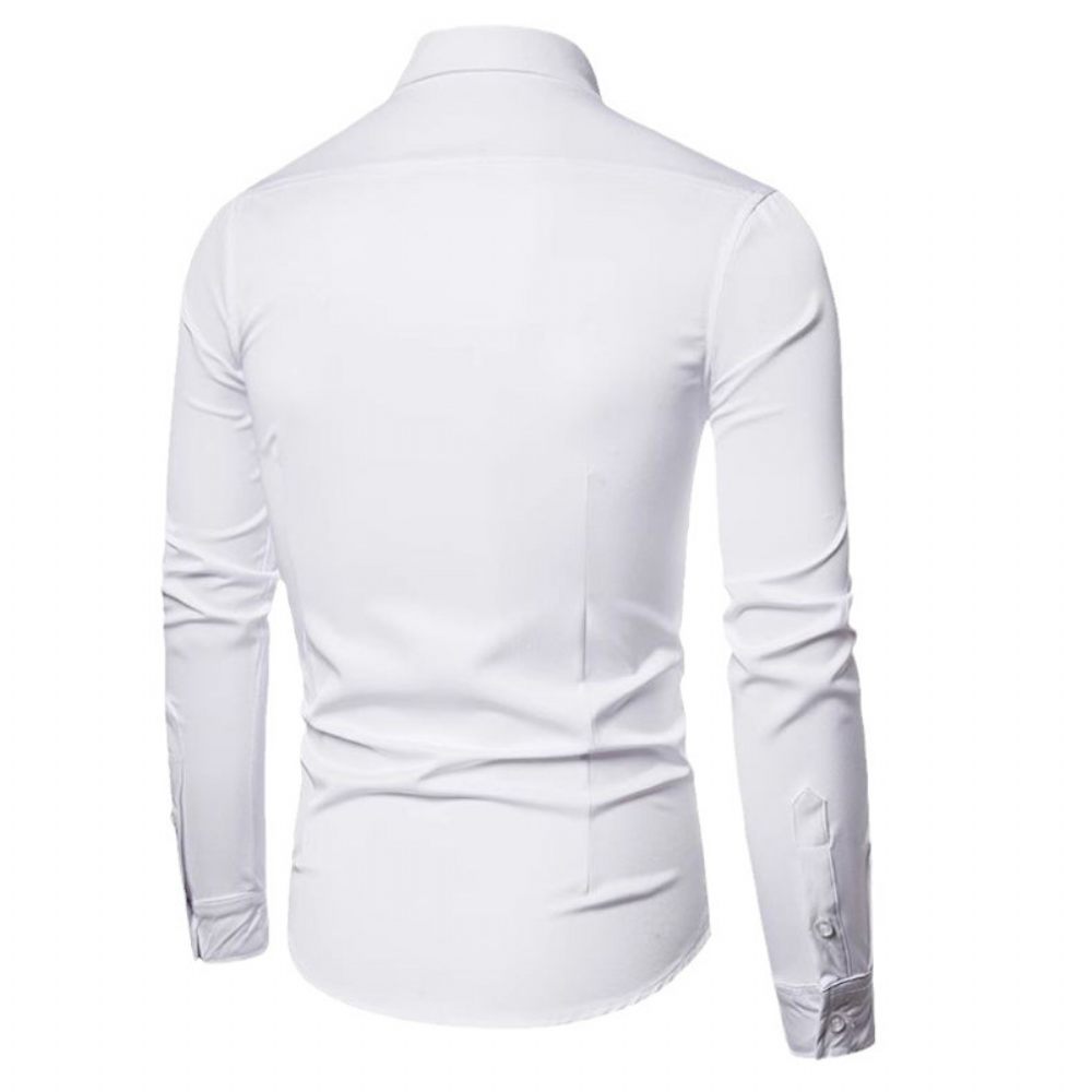 Chemise Habillée Pour Hommes Maillot Corps À Manches Longues Et Plis Revers - Blanc