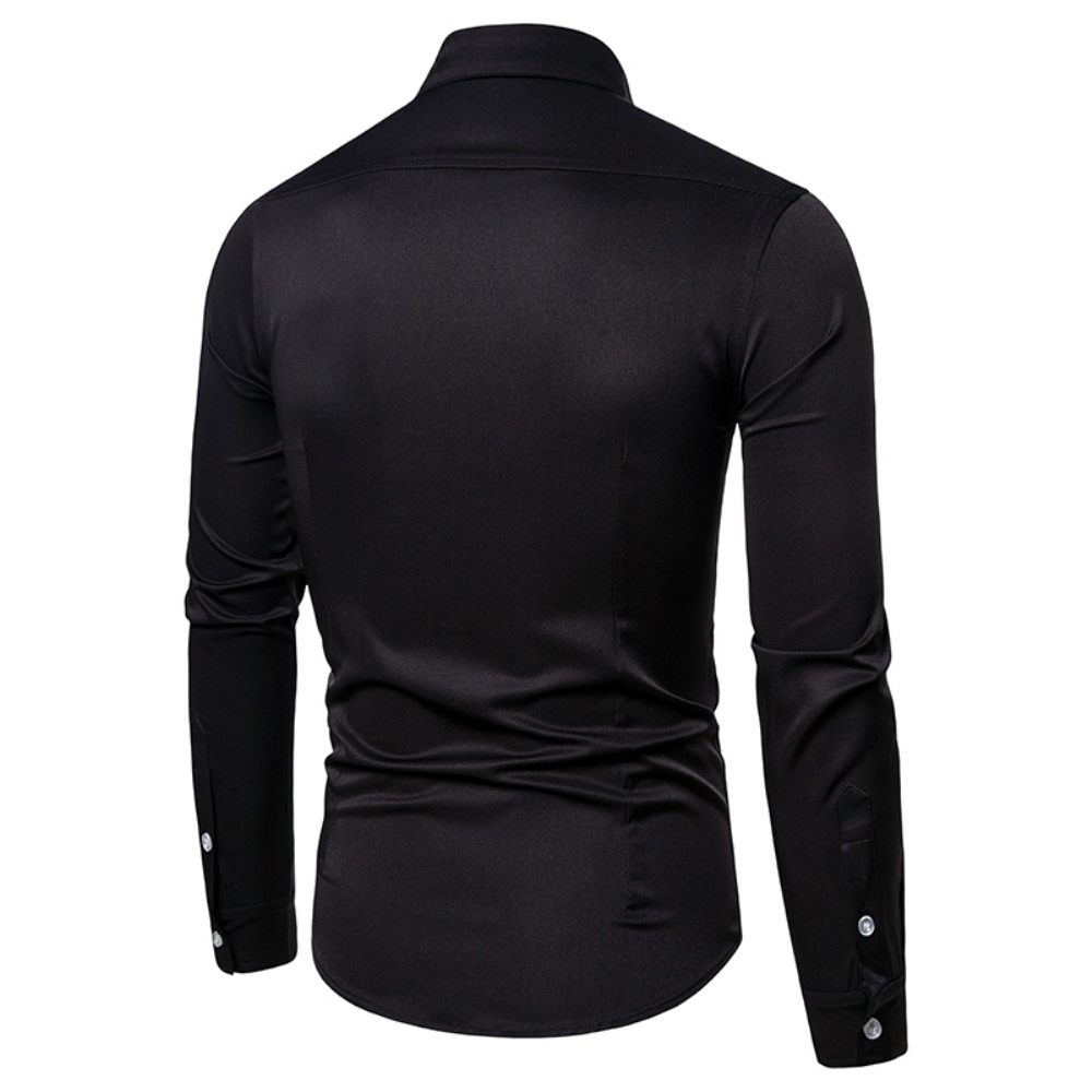 Chemise Habillée Pour Hommes Maillot Corps À Manches Longues Et Plis Revers - Noir