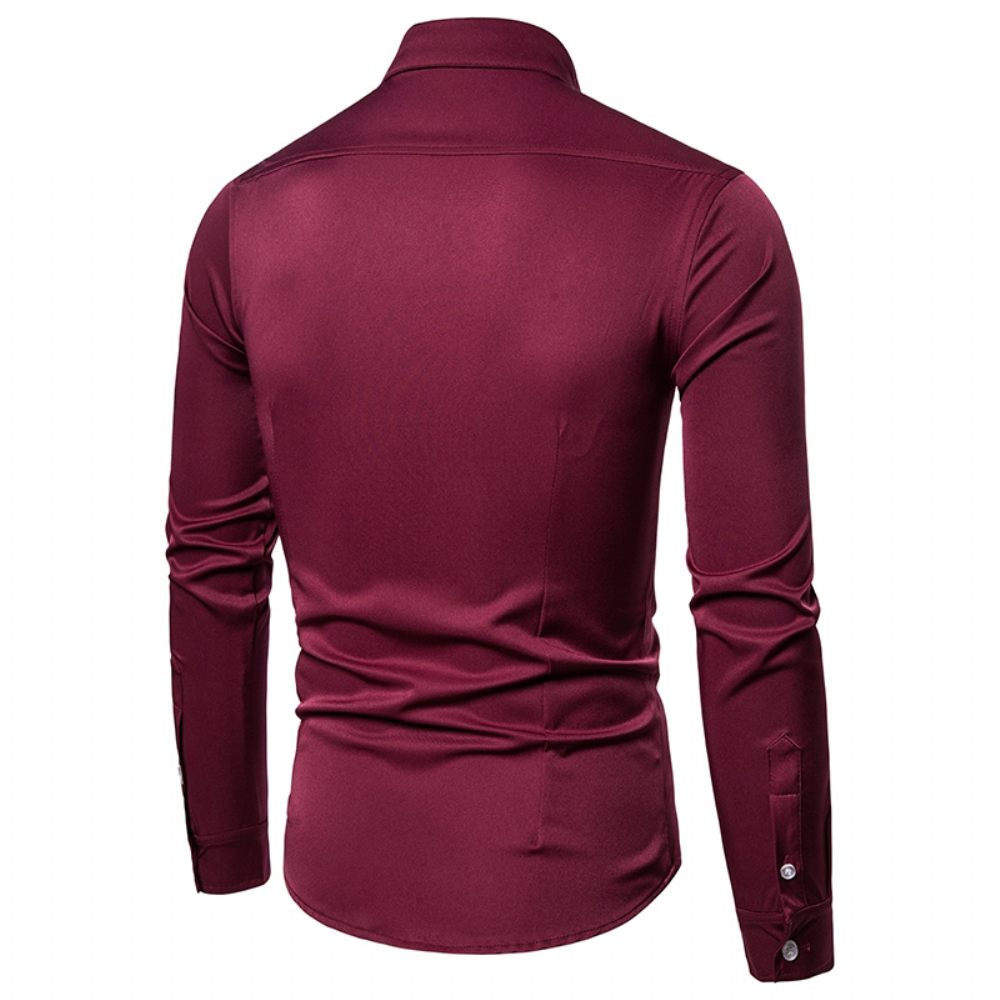 Chemise Habillée Pour Hommes Maillot Corps À Manches Longues Et Plis Revers - Rouge