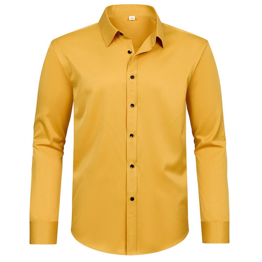 Chemise Habillée Pour Hommes À Manches Longues Couleur Unie Élastique Affaires Moderne Grande Taille