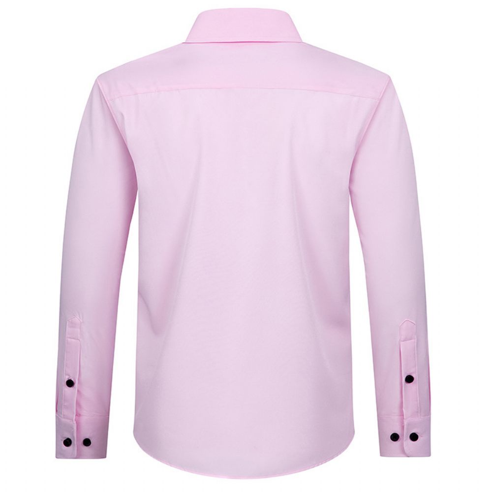 Chemise Habillée Pour Hommes À Manches Longues Couleur Unie Élastique Affaires Moderne Grande Taille - Rose