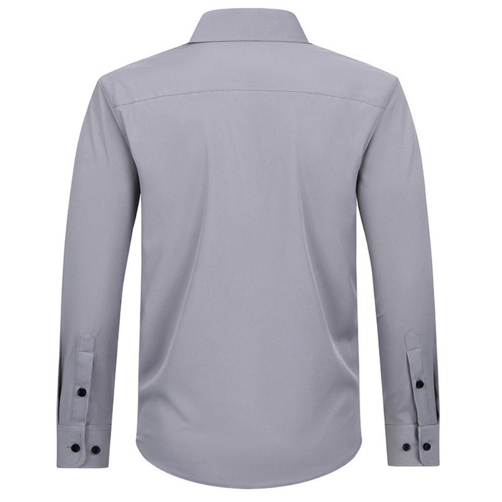 Chemise Habillée Pour Hommes À Manches Longues Couleur Unie Élastique Affaires Moderne Grande Taille - Gris