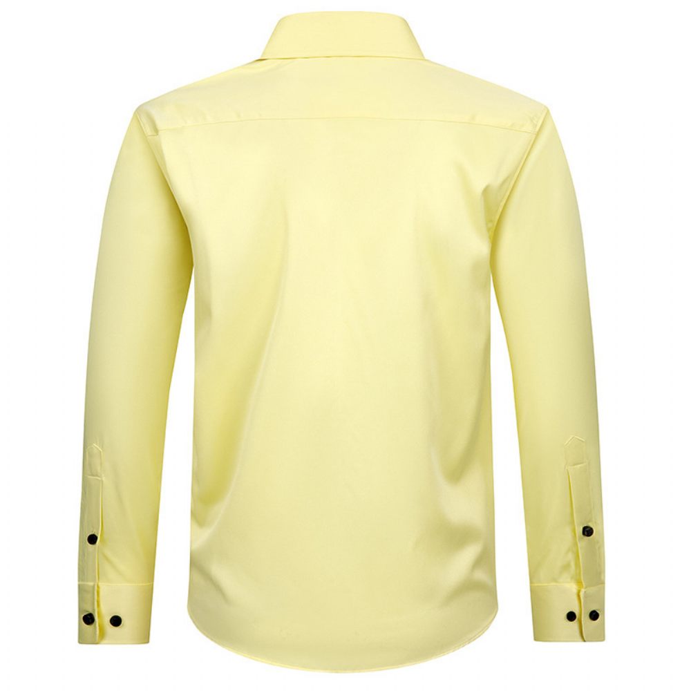 Chemise Habillée Pour Hommes À Manches Longues Couleur Unie Élastique Affaires Moderne Grande Taille - Jaune