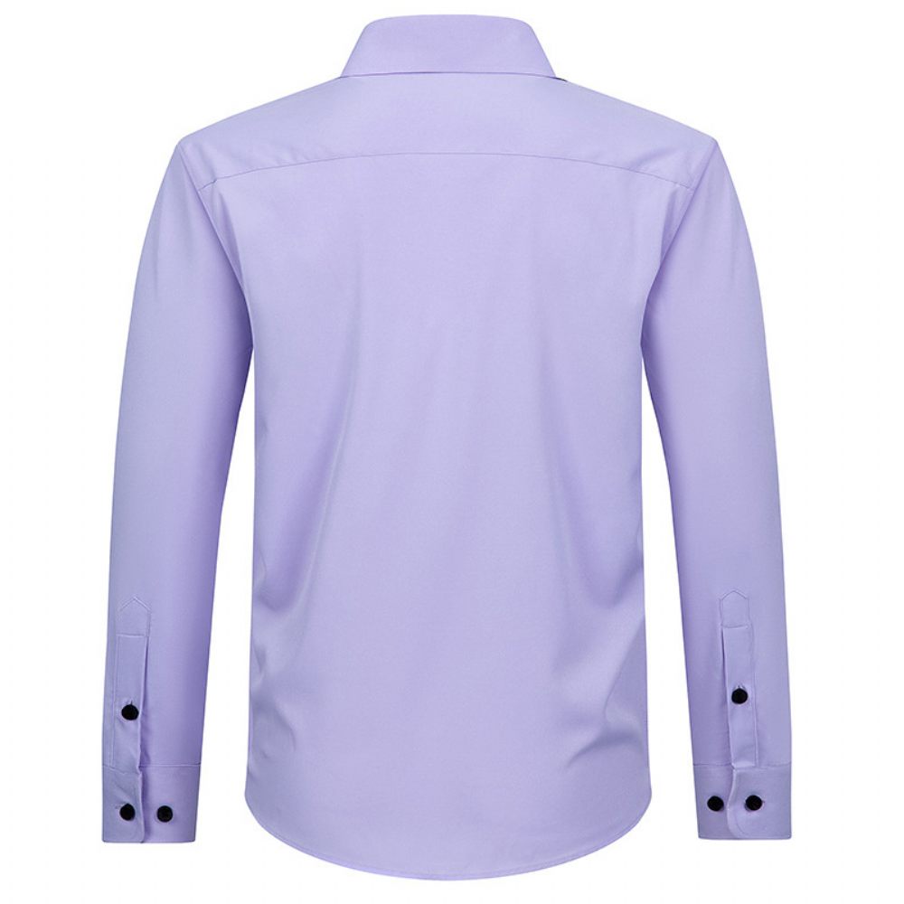 Chemise Habillée Pour Hommes À Manches Longues Couleur Unie Élastique Affaires Moderne Grande Taille - Violet