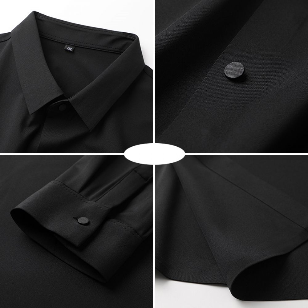 Chemise Habillée Surdimensionnée Pour Hommes Maillot Corps Facile D'entretien Élastique Ample - Noir