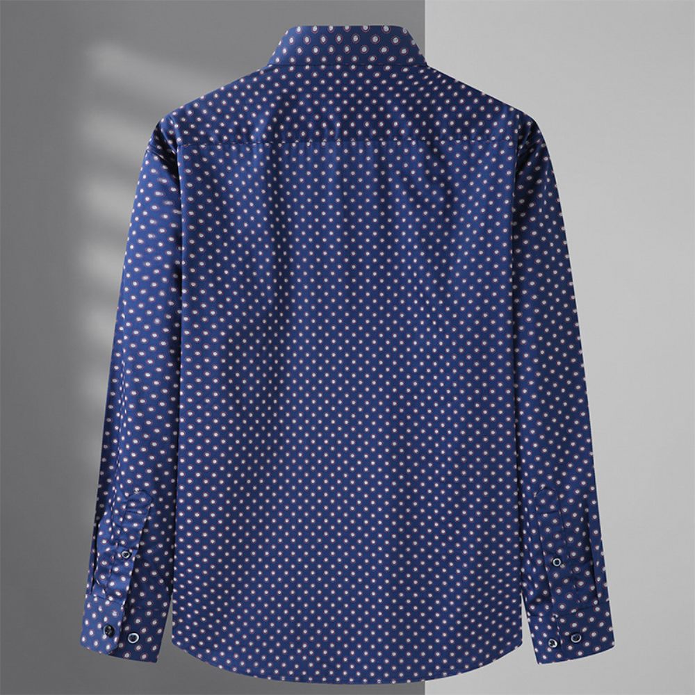 Chemise Homme Motif À Pois Manches Longues Ample - Bleu