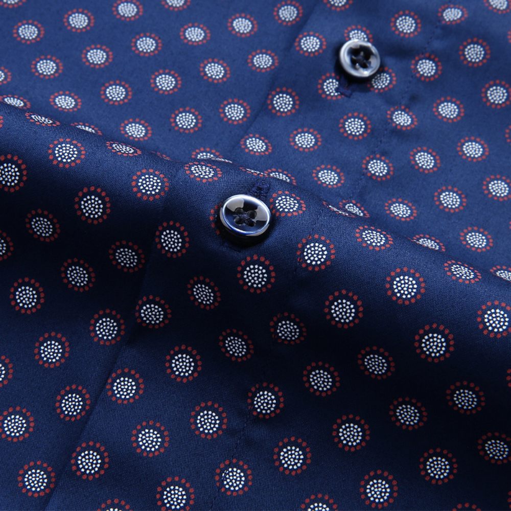 Chemise Homme Motif À Pois Manches Longues Ample - Bleu