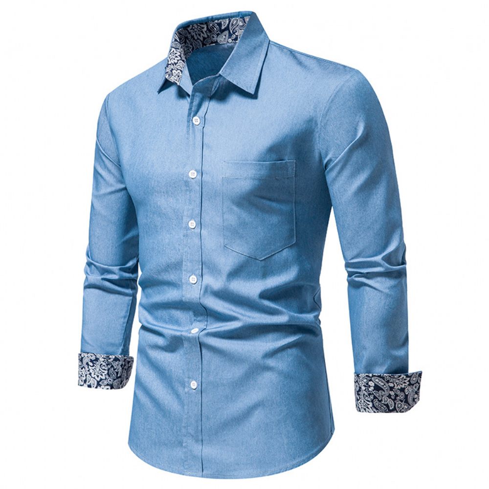 Chemise Jean À Manches Longues Pour Hommes - Bleu Clair