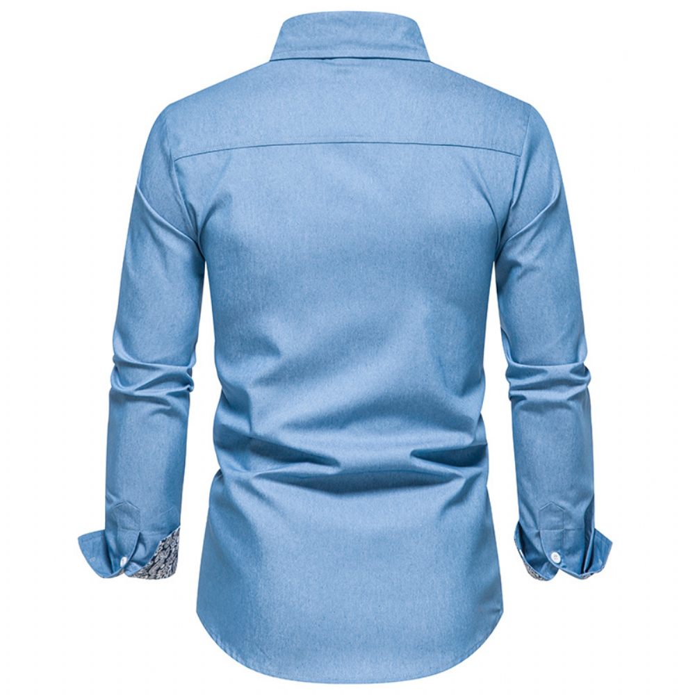 Chemise Jean À Manches Longues Pour Hommes - Bleu Clair