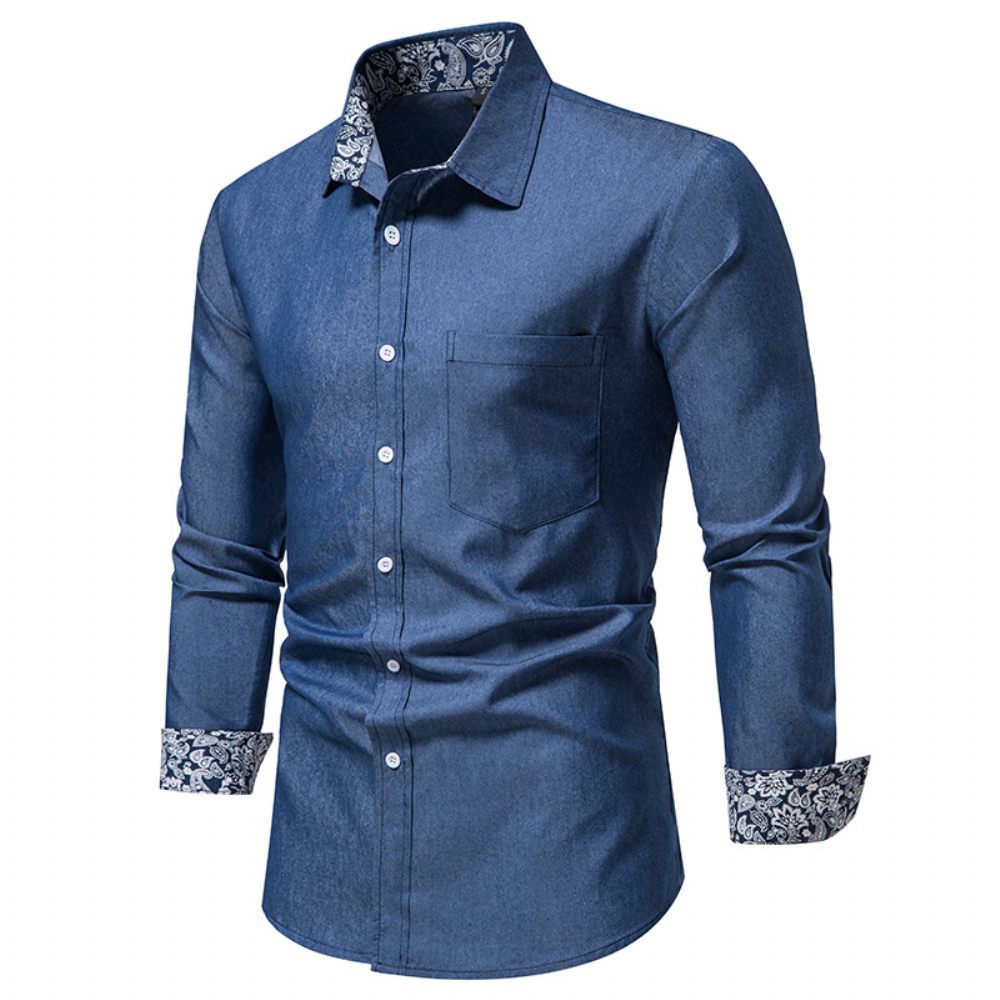 Chemise Jean À Manches Longues Pour Hommes - Bleu Foncé