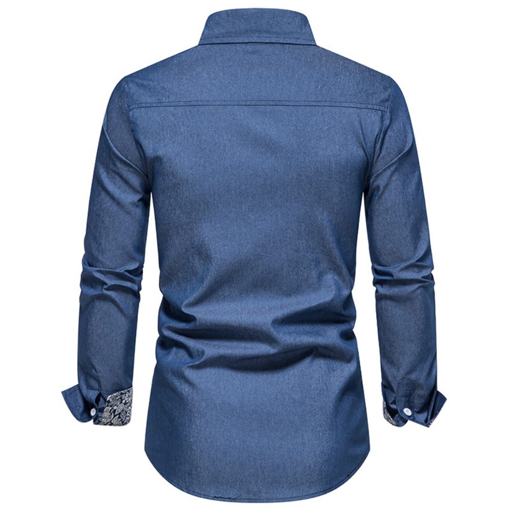 Chemise Jean À Manches Longues Pour Hommes - Bleu Foncé