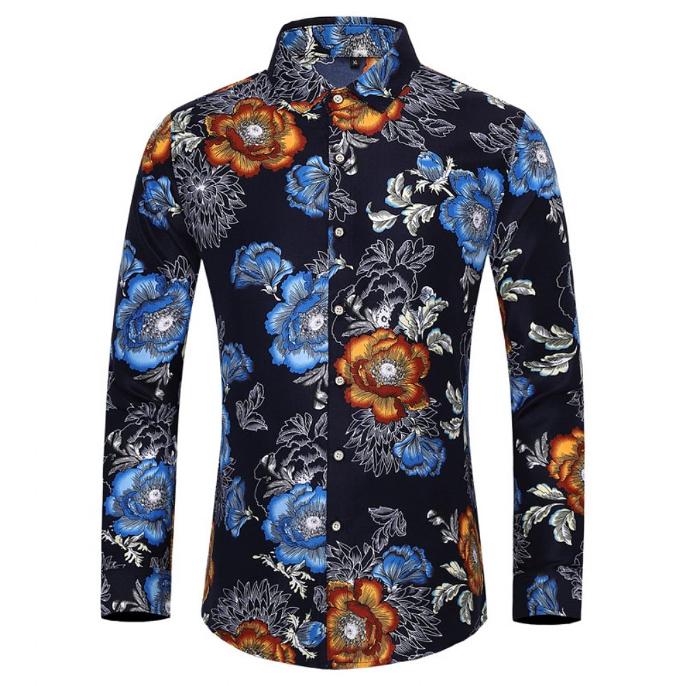 Chemise Surdimensionnée Pour Hommes Motif Floral À La Mode Manches Longues