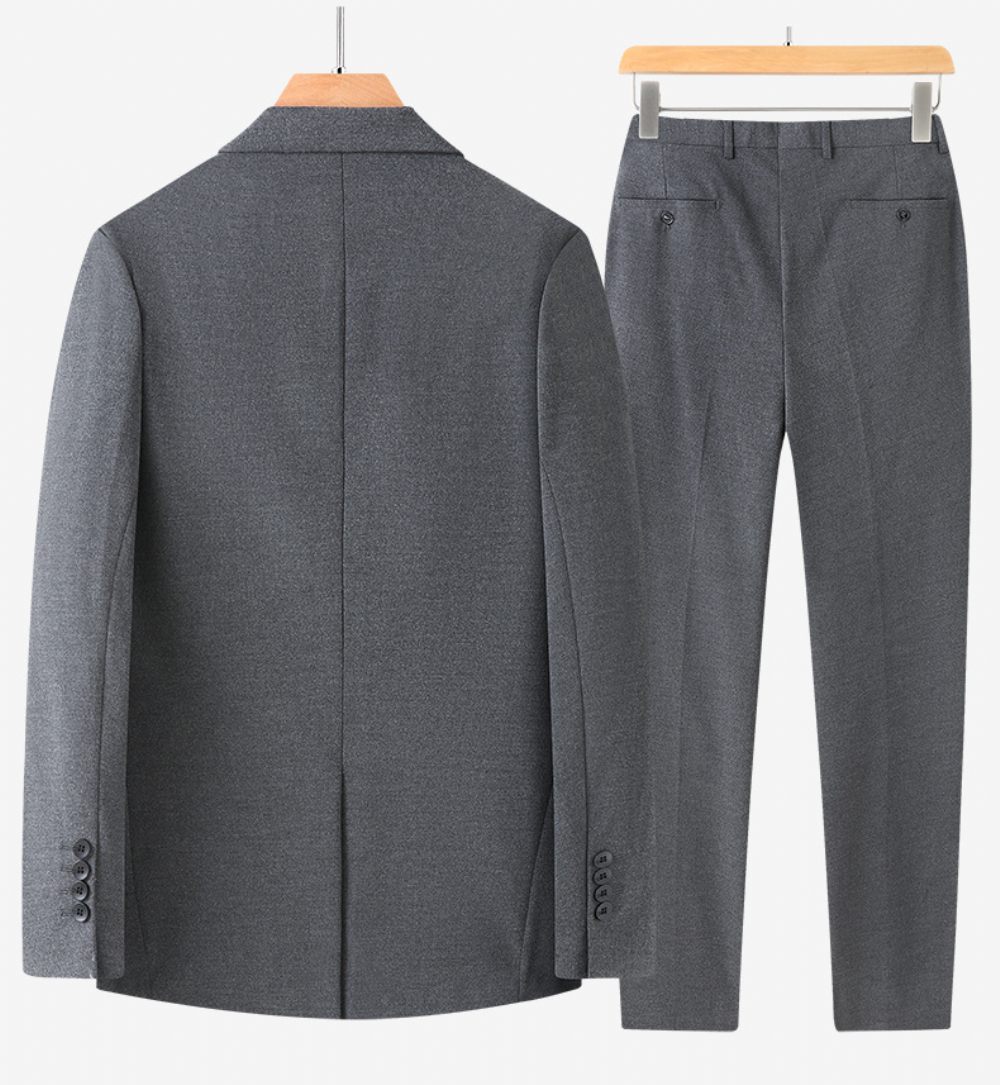 Costume 2 Pièces Pour Hommes Grands Et Un Bouton Couleur Unie Tissu Élastique Confortable - Gris