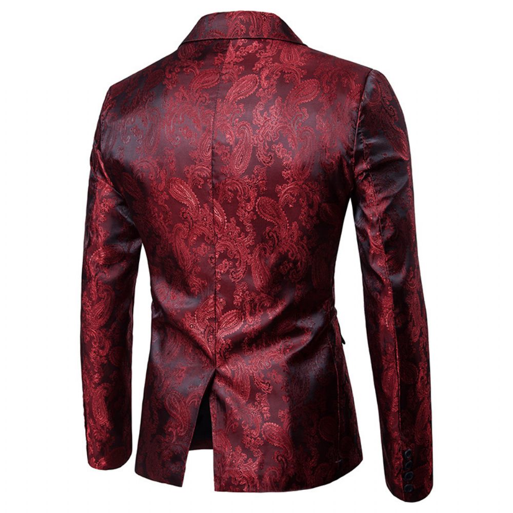 Costume 2 Pièces Pour Hommes Un Bouton Motif Floral Brillant Revers Slim - Rouge