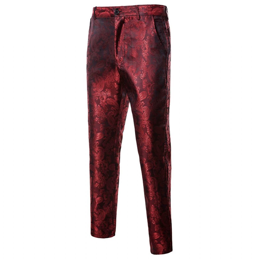 Costume 2 Pièces Pour Hommes Un Bouton Motif Floral Brillant Revers Slim - Rouge