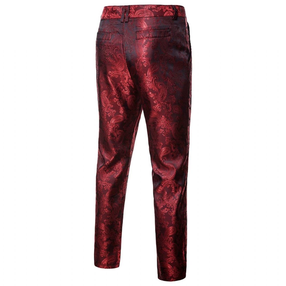 Costume 2 Pièces Pour Hommes Un Bouton Motif Floral Brillant Revers Slim - Rouge