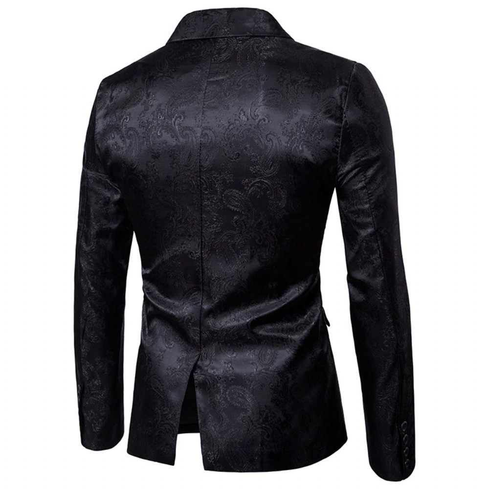 Costume 2 Pièces Pour Hommes Un Bouton Motif Floral Brillant Revers Slim - Noir