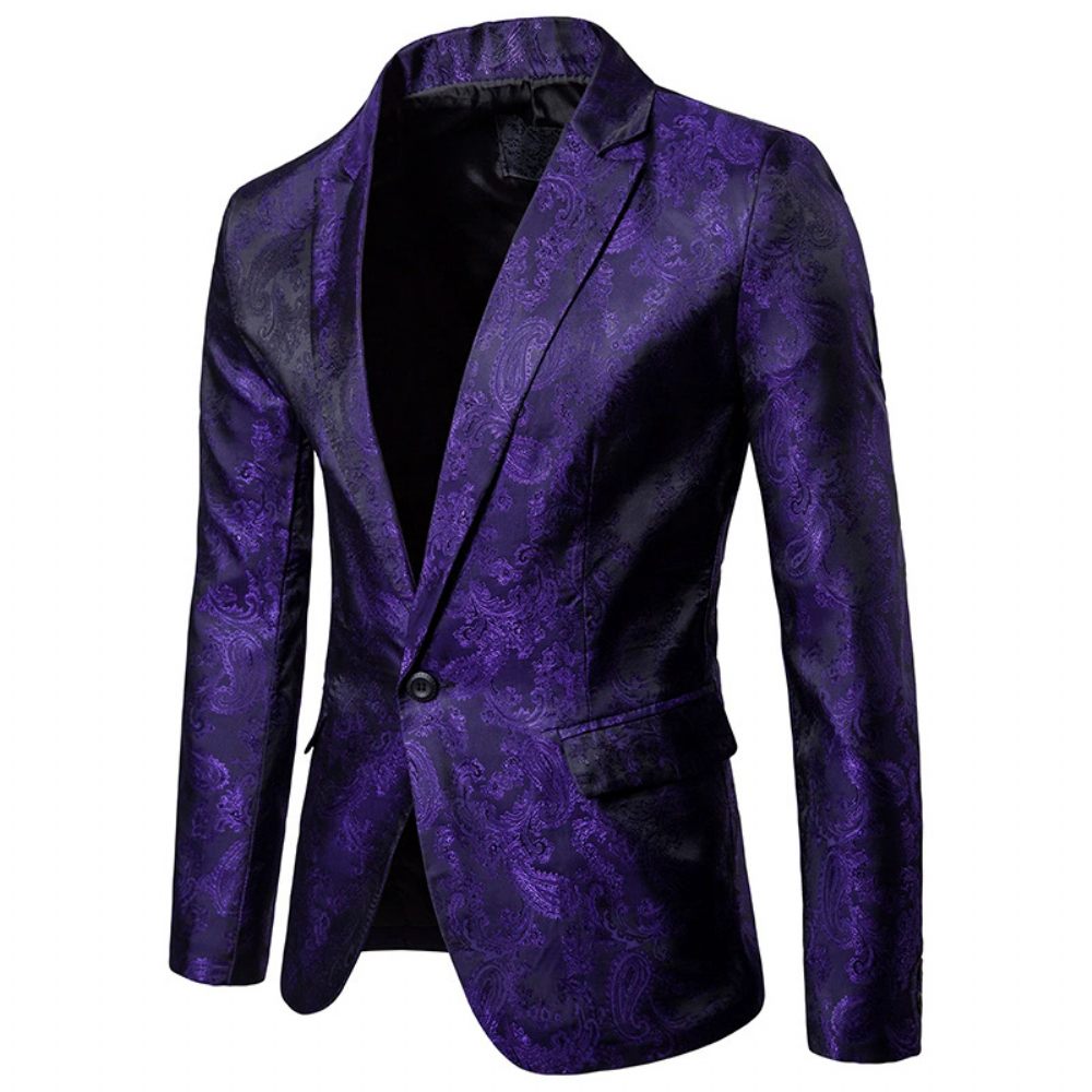 Costume 2 Pièces Pour Hommes Un Bouton Motif Floral Brillant Revers Slim - Violet