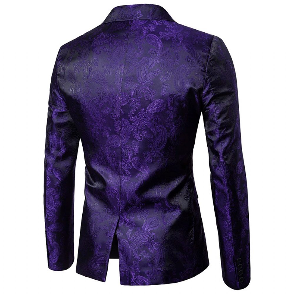 Costume 2 Pièces Pour Hommes Un Bouton Motif Floral Brillant Revers Slim - Violet