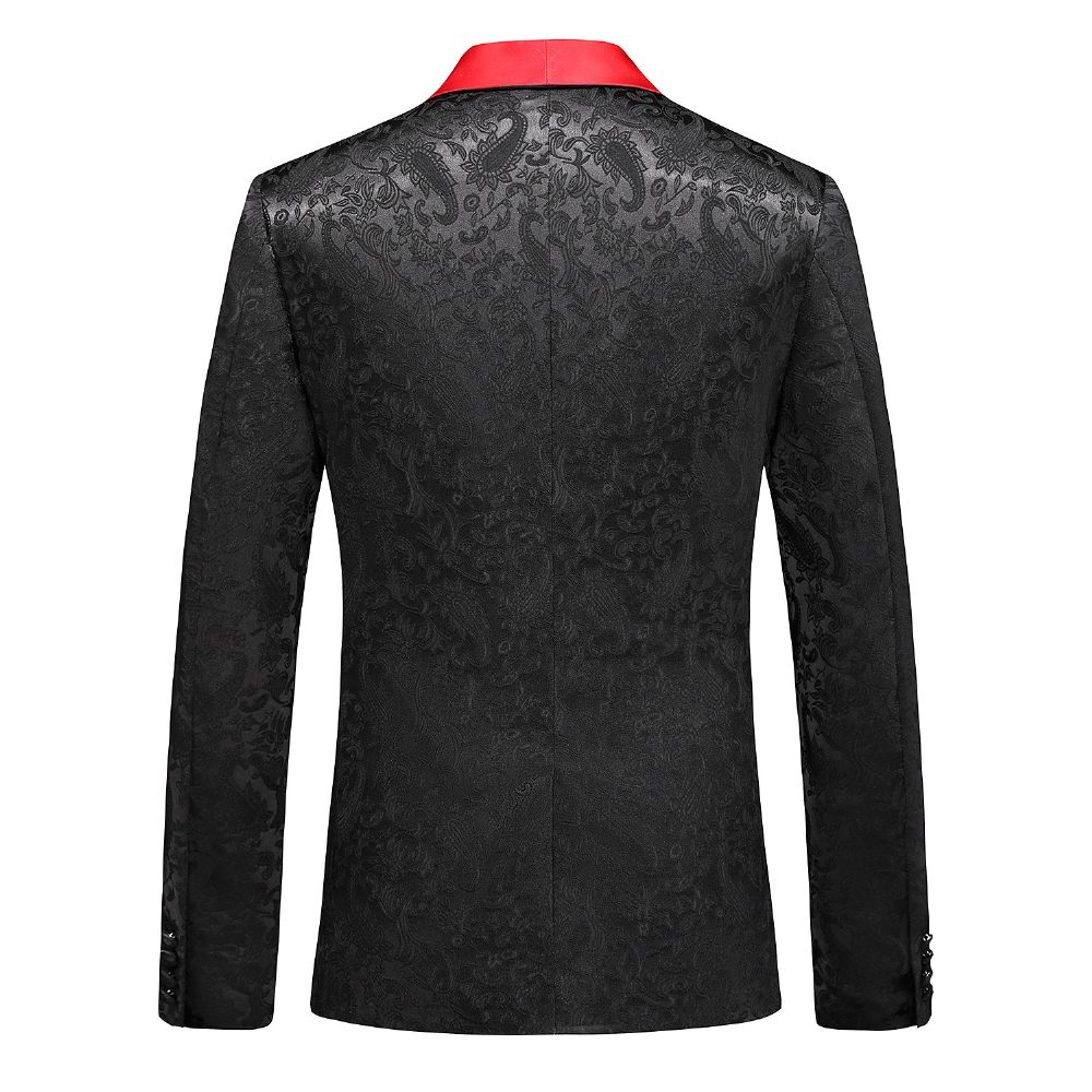 Costume 3 Pièces Pour Hommes Col Châle Slim Un Bouton Motif Floral Robe Formelle Mariage - Noir