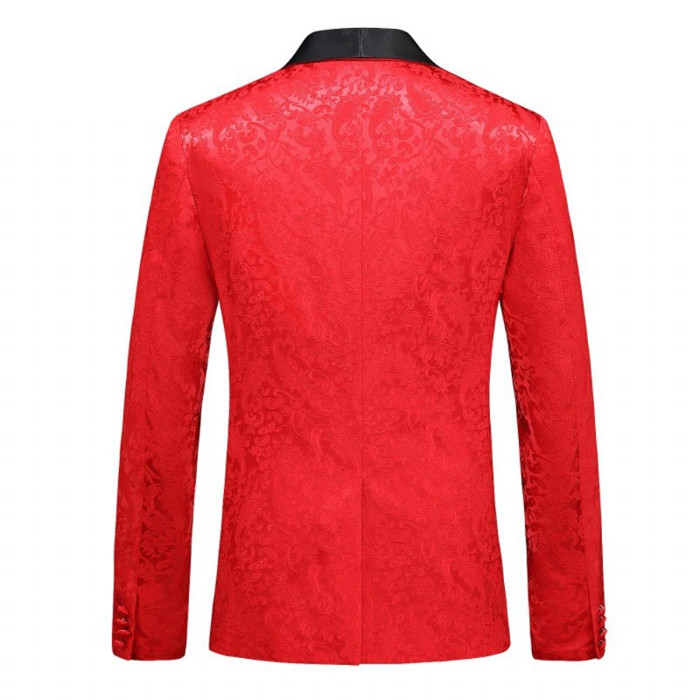 Costume 3 Pièces Pour Hommes Col Châle Slim Un Bouton Motif Floral Robe Formelle Mariage - Rouge