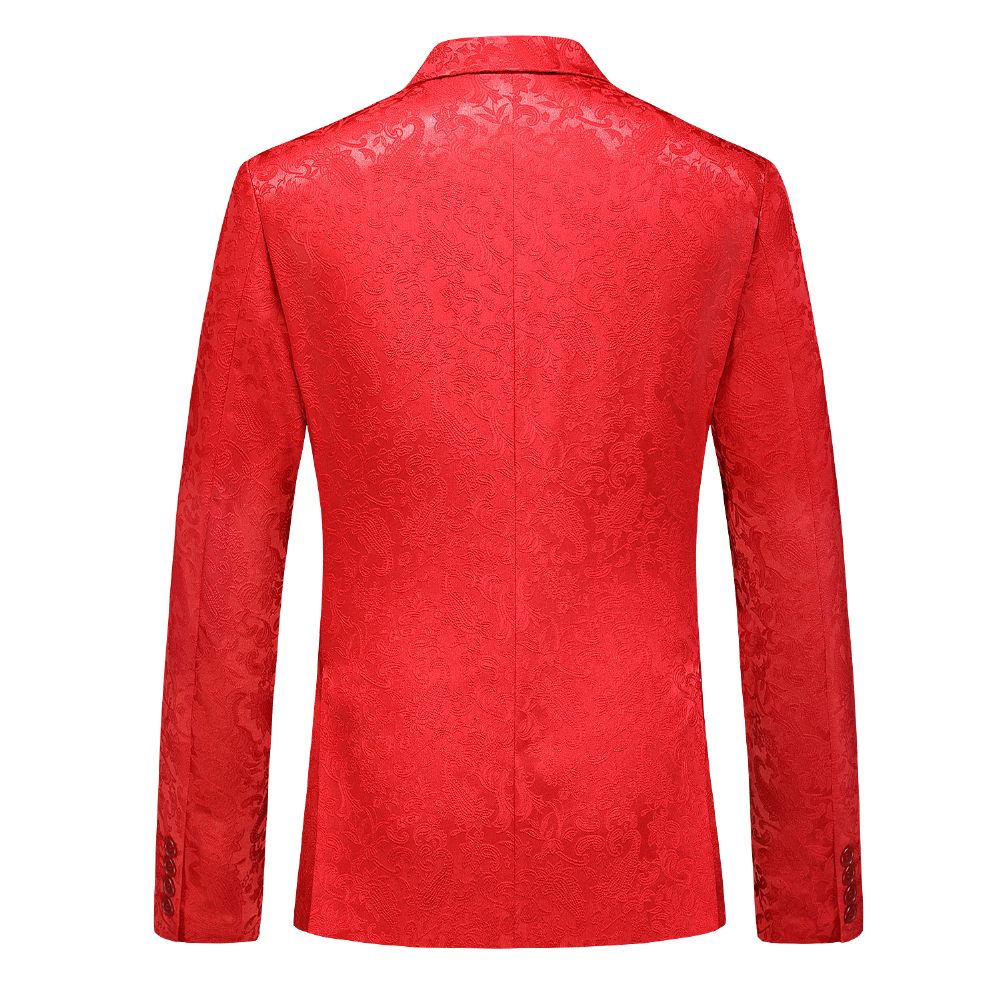 Costume 3 Pièces Pour Hommes Double Boutonnage Col Plat Robe Formelle Jacquard Mariage Grande Taille - Rouge