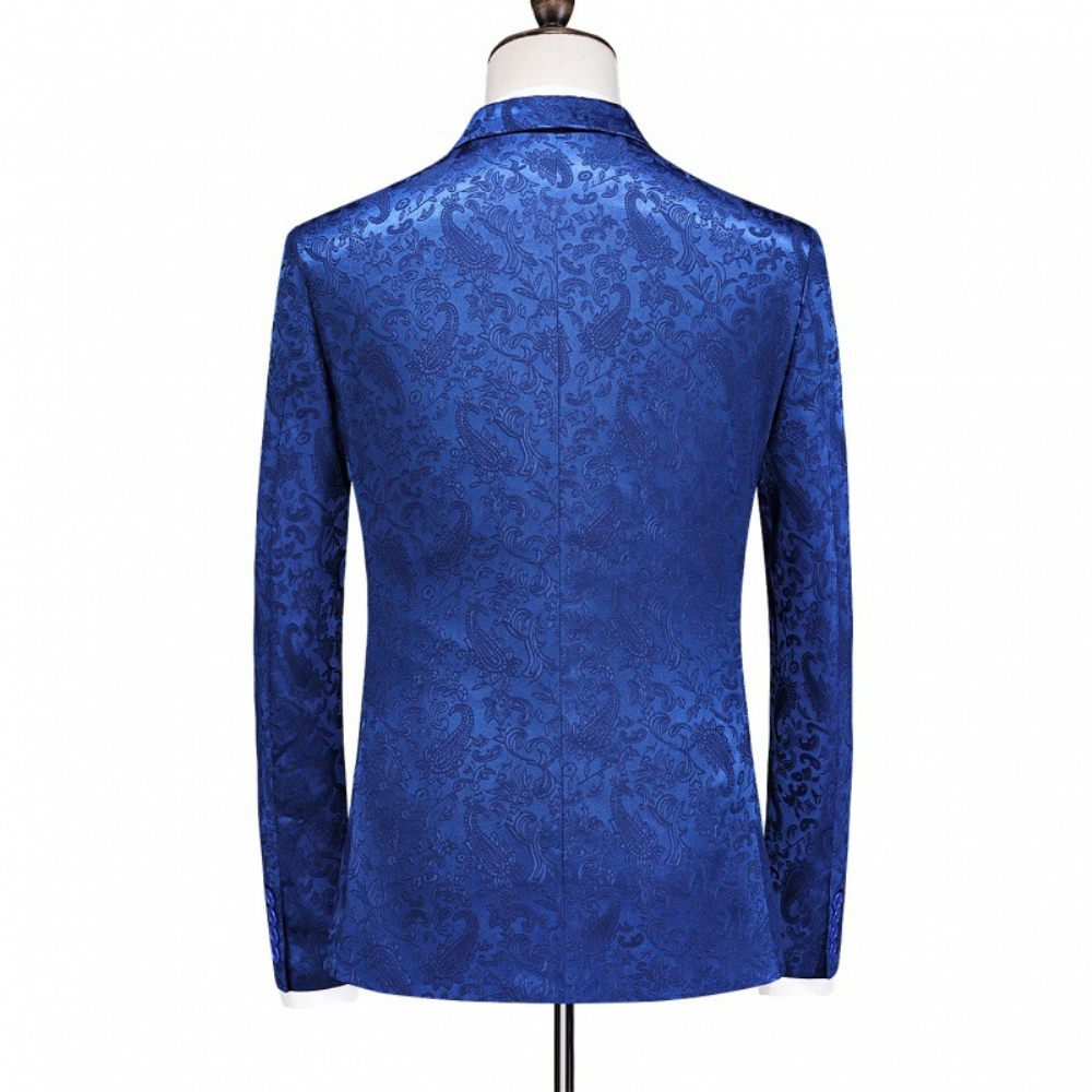 Costume 3 Pièces Pour Hommes Double Boutonnage Col Plat Robe Formelle Jacquard Mariage Grande Taille - Bleu