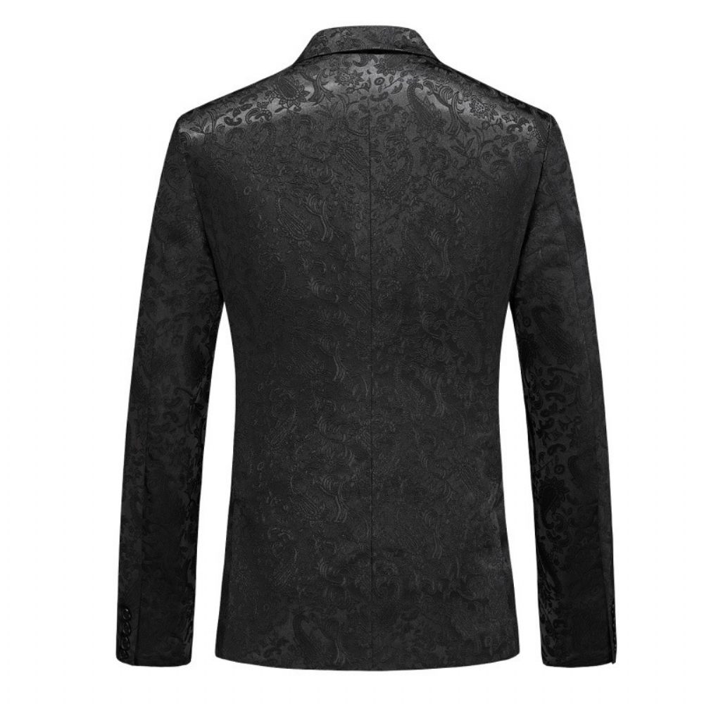 Costume 3 Pièces Pour Hommes Double Boutonnage Col Plat Robe Formelle Jacquard Mariage Grande Taille - Noir